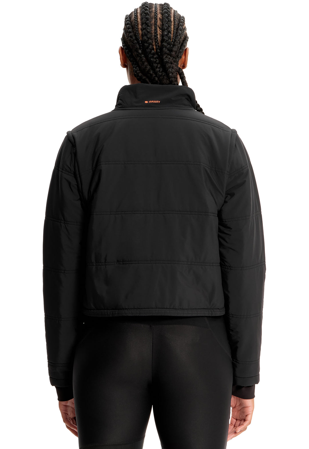 Women's Zip Convertible Crop Quilted Jacket - Black