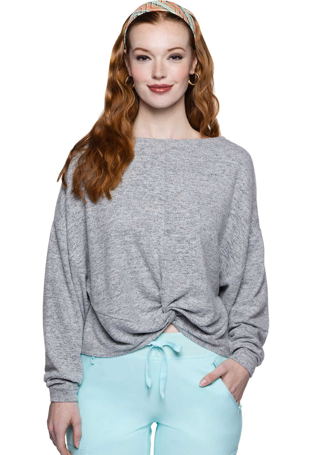 Women's Long Sleeve Knit Reversible Pullover - Heather Fog Grey